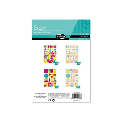 Abbildung von Maildor AE058C Baby Packung Stickers (mit 20 Bögen in Format DIN A5, 14, 8 x 21cm, ideal für Kinder ab 2 Jahren, geometrische Formen) 1 Pack