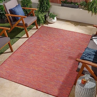 Abbildung von Jimri In &amp; Outdoor Teppich Wetterfester für Balkon, Terrasse, Garten, Wohnzimmer, Küche Strapazierfähiger Bodenteppich, Widersteht UV Strahlen Wasser Größe 120 x 160 cm, Regenbogen