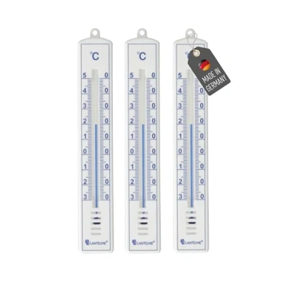 Abbildung von Lantelme 3 Stück Außenthermometer Set Wetterfest aus Kunststoff 18cm Farbe Weiß präzise Temperaturanzeige Analog 30 bis 50C Thermometer auch für Haus, Innen, Garten und Außen (Weiss)