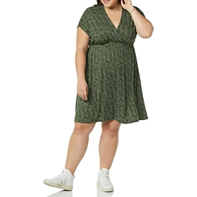 Abbildung von Amazon Essentials Damen Surplice Kleid (Erhältlich in Übergröße), Olivgrün Punkte, M