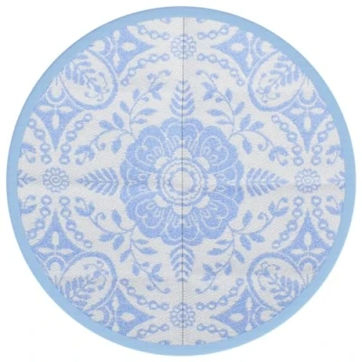 Abbildung von vidaXL Outdoor Teppich, Gartenteppich Rund Beidseitig, Balkonteppich Terrassenteppich UV beständig, Teppich für Balkon Terrasse, Babyblau Ø120cm PP