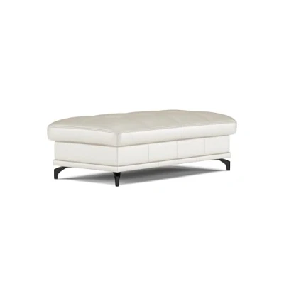 Abbildung von Cavadore Hocker Castiel / Polsterhocker mit mattschwarzen Metallfüßen, ideal als Beistellhocker, Fußablage, Sitzgelegenheit 138 x 48 71 Echtleder, Weiß