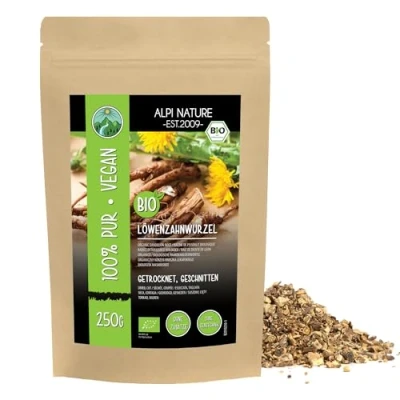 Abbildung von Bio Löwenzahnwurzel getrocknet (250g), geschnitten, Löwenzahn Wurzel aus kontrolliert biologischem Anbau, Tee Bio, Löwenzahnwurzeltee 100% natürlich