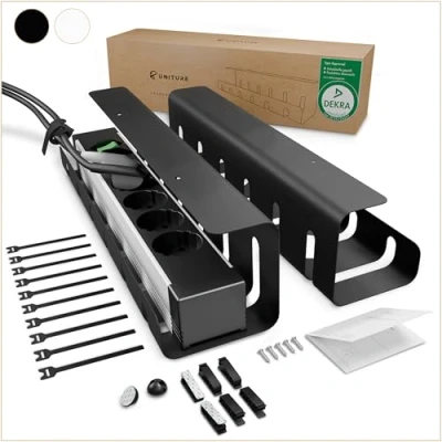Abbildung von UNITURE® Kabelkanal Schreibtisch [DEKRA Zertifiziert] 2er Set Kabelmanagement 2x40cm Kabelhalter Kabelführung Cable Management Under Desk Schwarz