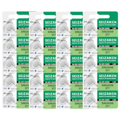 Abbildung von Seizaiken Seiko 377 SR626SW Uhrenbatterie, 1,55 V, 0 % Hg, Silberoxid, 20 Batterien, hergestellt in Japan
