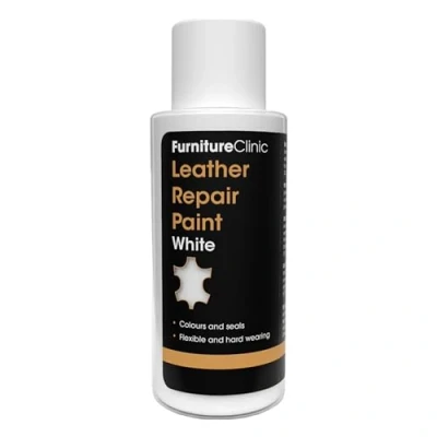 Abbildung von Furniture Clinic Lederreparatur Farbe &amp; Farbauffrischung Selbstversiegelnder Lederfarbstoff für schnelle + einfache Ledersanierung Ledersofas, Autositze, Lederschuhe, Leder (Weiß, 50ml)