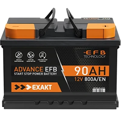 Abbildung von EXAKT EFB Batterie 90Ah 12V 800A/EN Start Stop ersetzt 70Ah 75Ah 80Ah Autobatterie Starterbatterie