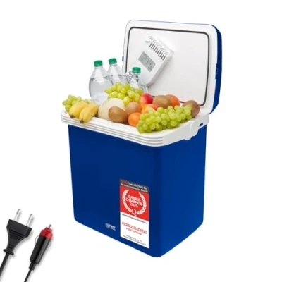 Abbildung von TZS FIRST AUSTRIA Elektrische Kühlbox 32L, Mini Kühlschrank, 12V /230V Anschluss, 12 V Stecker fürs Auto, für Camping, Festivals, Reisen, mit Kühl und Warmhaltefunktion