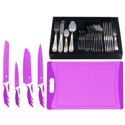 Abbildung von KING Besteck Set &quot;&quot;BAS GOLD&quot;&quot;, (Set, 36 tlg.), mit Dekor in Gold Optik, inkl. Etui, 4 Küchenmesser, 1 Schneidebrett