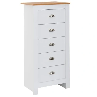 Abbildung von FINEBUY Kommode FB71920 (5 Schubladen 53x114x39 cm Sideboard Weiß / Eiche), Design Anrichte Modern, Schubladenkommode Hoch