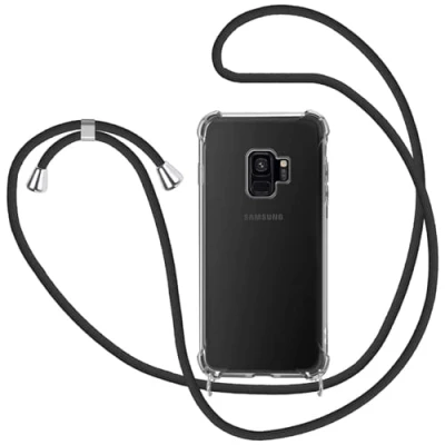 Abbildung von MICASE Handykette Hülle Samsung Galaxy S9, Necklace mit Kordel Transparent Silikon Handyhülle zum Umhängen Schutzhülle Band in Schwarz