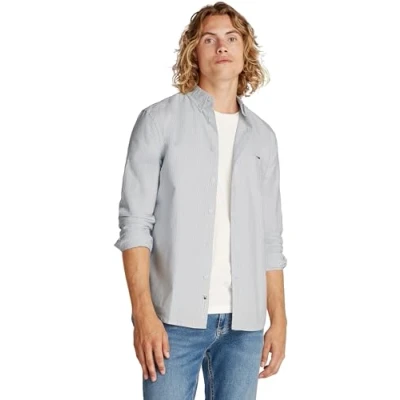 Abbildung von Tommy Jeans SLIM Stripe Shirt Hemd Colorado blue, Herren, Größe: 2XL, blue