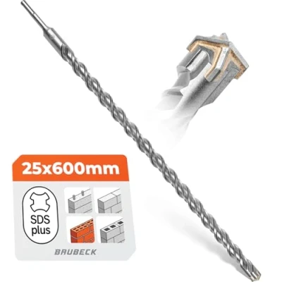 Abbildung von BAUBECK SDS Plus Bohrer 25mm x 600mm lang für Beton &amp; Stein Premium 40CR Stahl, langlebig 4 Schneiden Steinbohrer beste Ergebnisse Betonbohrer
