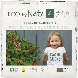 Abbildung von Eco by Naty, Größe 4, 26 Windeln, 718 kg, pflanzliche Premium Bio‑Windeln mit 0% Plastik auf der Haut.