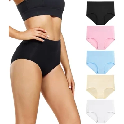 Abbildung von wirarpa Damen Unterhosen Baumwolle Unterwäsche Hohe Taille Slips Hoher Taillenslip für Frauen 5er Pack Mehrfarbig Größe 4XL
