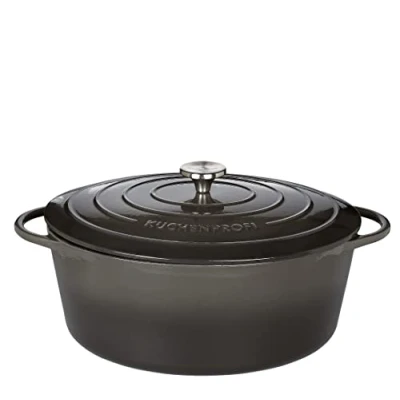 Abbildung von Küchenprofi Gusseisen Bräter mit Deckel, grau/innen schwarz, 35 cm, Schmortopf, Auflaufform, Dutch Oven, Brotbacktopf, emailliert, für alle Herdarten(inkl. Induktion), zum Schmoren, Backen,Braten