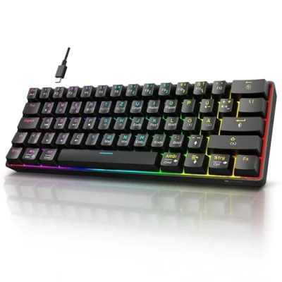 Abbildung von KOORUI Gaming Tastatur, 60% Mechanisch Tastatur 26 RGB Hinterleuchtet Kabelgebunden Deutsches Layout QWERTZ Keyboard für Windows MacOS Linux Rotem Schalter