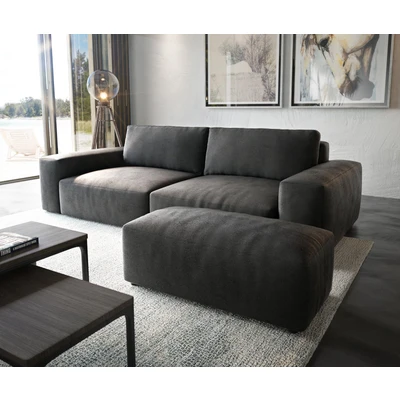 Abbildung von Big Sofa Lanzo XL 270x130 cm Lederimitat Vintage Anthrazit mit Hocker