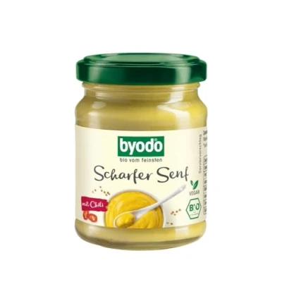 Abbildung von Byodo Bio Scharfer Senf 125 ml 100% Zutaten, Feurig Scharf, Cremige Konsistenz, Frisch Vermahlen, Ideal für Würzige Gerichte