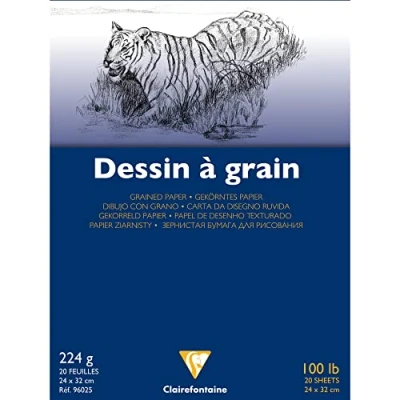 Abbildung von Clairefontaine 96025C Block gekörntes Zeichenpapier, geleimt, 20 Blatt, 224g, DIN A4+ 24x32 cm, mit Körnung, ideal für Nasstechniken und Trockentechniken, Weiß, 1