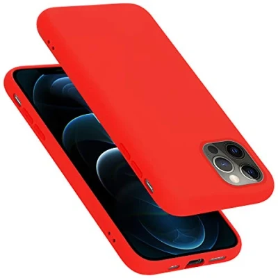 Abbildung von Cadorabo Hülle kompatibel mit Apple iPhone 12 PRO MAX Handyhülle für Case aus flüssigem Silikon stoßfeste dünne TPU Schutzhülle Liquid ROT