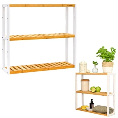 Abbildung von DuneDesign Regal Bambus Wandregal 60x54x15cm Bad Küche Hängeregal, 54x60x15cm Badezimmer