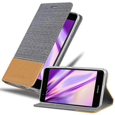 Abbildung von Cadorabo Hülle kompatibel mit Huawei NOVA aus Premium Jeans und Kunst Leder Flip Klappbare Stoßfeste Magnetische [Standfunktion] [Kartenfächern] Cover für Tasche in Grau