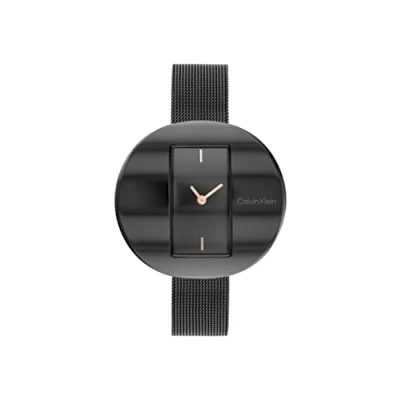 Abbildung von Calvin Klein Analog Quarzuhr für Damen mit Schwarzes Edelstahl Mesh Gliederarmband 25200018