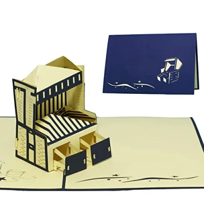 Abbildung von LINPOPUP® Pop Up Karte Strandkorb 3D Geburtstagskarte für einen Nordsee, Ostsee Urlaub, als Abschiedskarte oder Gutschein eine Reise ans Meer, N106
