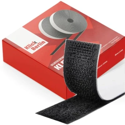 Abbildung von Klick Berlin Klettband selbstklebend Schmal 1,6 cm x 1 m Klett Klebeband klebt auf vielen Flächen Klettverschluss 16 mm breit, Meter lang Schwarz