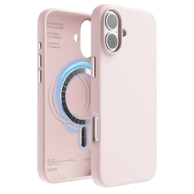 Abbildung von elago Magnetisch Silikon Hülle Kompatibel mit iPhone 16 Plus 6,7 Zoll, Allen MagSafe Zubehör Eingebaute Magnete, Soft Grip Silikon, Stoßfest (Lovely Rosa)