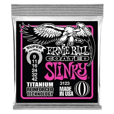 Abbildung von Ernie Ball Super Slinky Coated Titanium RPS E Gitarrensaiten, Stärke 9 42