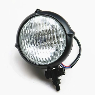 Abbildung von Retro Motorrad Bottom Mount High Abblendlicht Scheinwerfer Lampe für Harley 883 Cruiser Chopper Cafe Racer Shadow Honda Kawasaki Suzuki Yamaha Big Dog Custom (Schwarz/klar)