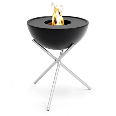 Abbildung von höfats BOWL 70 Plancha Set hoch raucharme Verbrennung Feuerstelle und Grill kippbarer Feuerkorb inkl. 2 Grillplatten Stahl emailliert schwarz, Ø cm