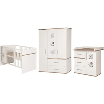 Abbildung von roba Kindermöbelset &#039;Pia‘, 3 teilig, inkl. Kinderbett 70x140cm, Wickelkommode, Kleiderschrank, weiß