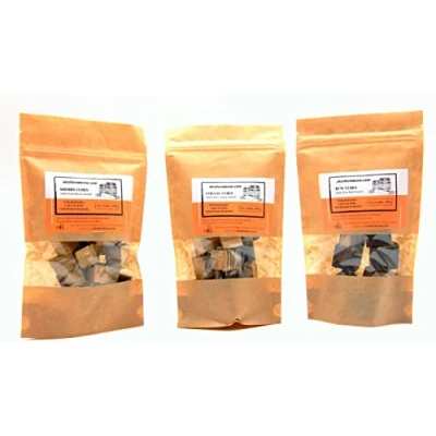 Abbildung von Eichenholzcubes 3 Packungen Sherry + Cognac Rum Eichenholzchips Eichenspäne Alterung des Alkohols von Getränke