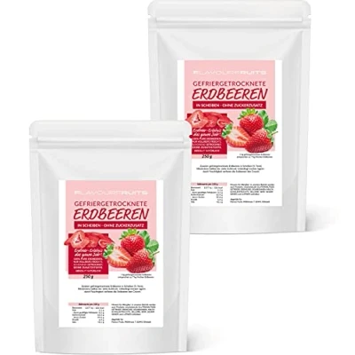 Abbildung von 500g gefriergetrocknete Erdbeeren getrocknet Erdbeerchips in Scheiben pure Frucht 100% (2x250g) Limfood