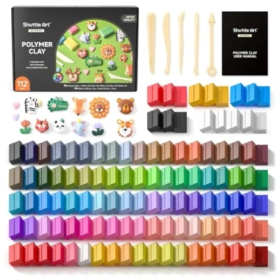 Abbildung von Shuttle Art Polymer Clay Set, 117 Stück Knete Modelliermasse ofenhärtend, Ton Set mit 112 Backknete(je 10g) und 5 Zubehör, Kinderknete, Modellierknete, kinder