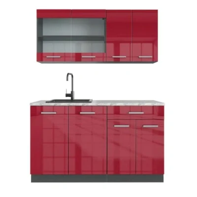 Abbildung von Vicco Singleküche R Line, Bordeaux Hochglanz/Anthrazit, 140 cm, AP Marmor