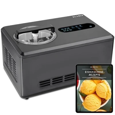 Abbildung von KLAMER Eismaschine 2 in 1 Eiscrememaschine &amp; Joghurtbereiter l, 220 W, aus Edelstahl m…, Raffiniertes Rührsystem, Nachfüllklappe, digitales Rezeptbuch
