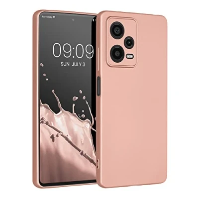 Abbildung von kwmobile Handyhülle kompatibel mit Xiaomi Redmi Note 12 Pro 5G Hülle weiche Silikon Case metallisch schimmernd in Metallic Rosegold