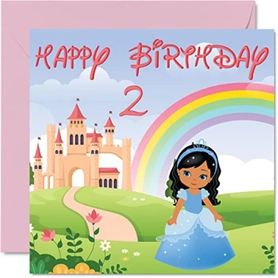 Abbildung von Stuff4 2. Geburtstagskarte Mädchen Prinzessinnenschloss Happy Karte 2 Jahre altes zwei zweite Geburtstagskarten sie 145 mm Grußkarte Tochter Nichte Enkelin Kleinkind Kinder