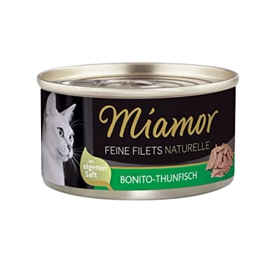 Abbildung von MIAMOR Feine Filets Naturelle Nassfutter für ausgewachsene Katzen mit Filetstückchen im eigenen Saft. Fettarmes Ergänzungsfutter in der Dose ohne künstliche Zusätze 24x80g Bonito Thunfisch