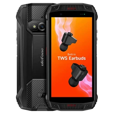 Abbildung von Ulefone Armor 15 Outdoor Smartphone (Eingebaute TWS Kopfhörer), Android 12, Dual Stereo Lautsprecher, 5,45’’ HD+ IP68 Robust Handy ohne Vertrag, Helio G35 6GB+128GB, 16MP+13MP +12MP, NFC FM Schwarz