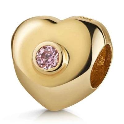 Abbildung von Materia Bead Gold Herz Element mit Zirkonia rosa 763, Sterlingsilber, vergoldet