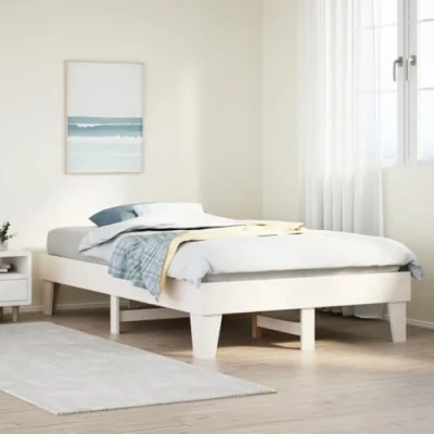 Abbildung von vidaXL Massivholzbett, Holzbett mit Kopfteil Fußteil Lattenrost, Doppelbett für Schlafzimmer, Bett Bettgestell, Weiß 120x200cm Kiefernholz