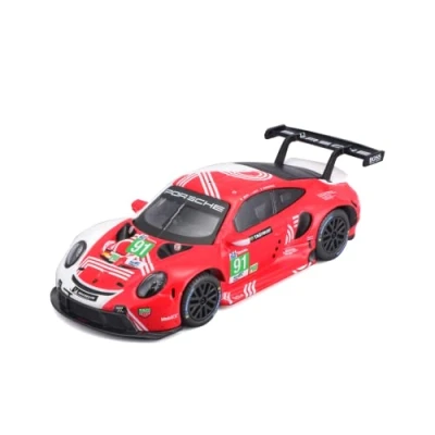 Abbildung von Bburago Porsche 911 RSR Lemans (2020): Modellauto im Maßstab 1:43, Race Serie, Hardcase, rot weiß #91 (18 38308)