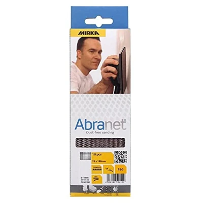 Abbildung von Mirka Abranet Netz Schleifstreifen 70x198 mm Klett / Korn P80 10 Stk zum Schleifen von Holz, Spachtel, Lack, Kunststoff AE150F1080