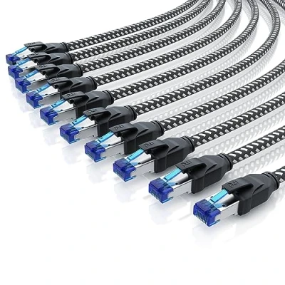 Abbildung von CSL 10 x 0,25m 25cm CAT 8.1 Netzwerkkabel 40 Gbits, Baumwollmantel LAN Kabel Patchkabel Datenkabel RJ45 8 Gigabit Ethernet Cable, 40000 Mbits Geschwindigkeit S/FTP PIMF Schirmung schwarz
