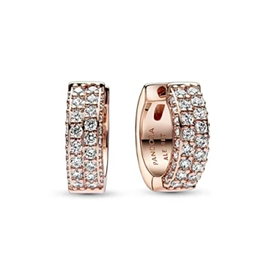 Abbildung von Pandora PAVÉ Doublerow HOOP Ohrringe, Damen, Größe: One Size, Rose gold plated